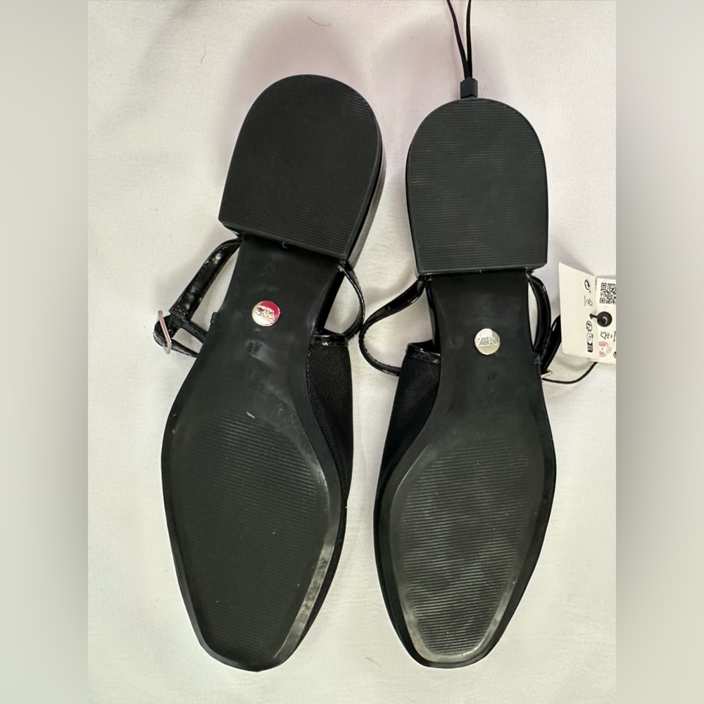 Zara Mary Jane Black Mesh and Patent Slingback Flats Blogger Favorite Size 8 - Picture 6 of 8